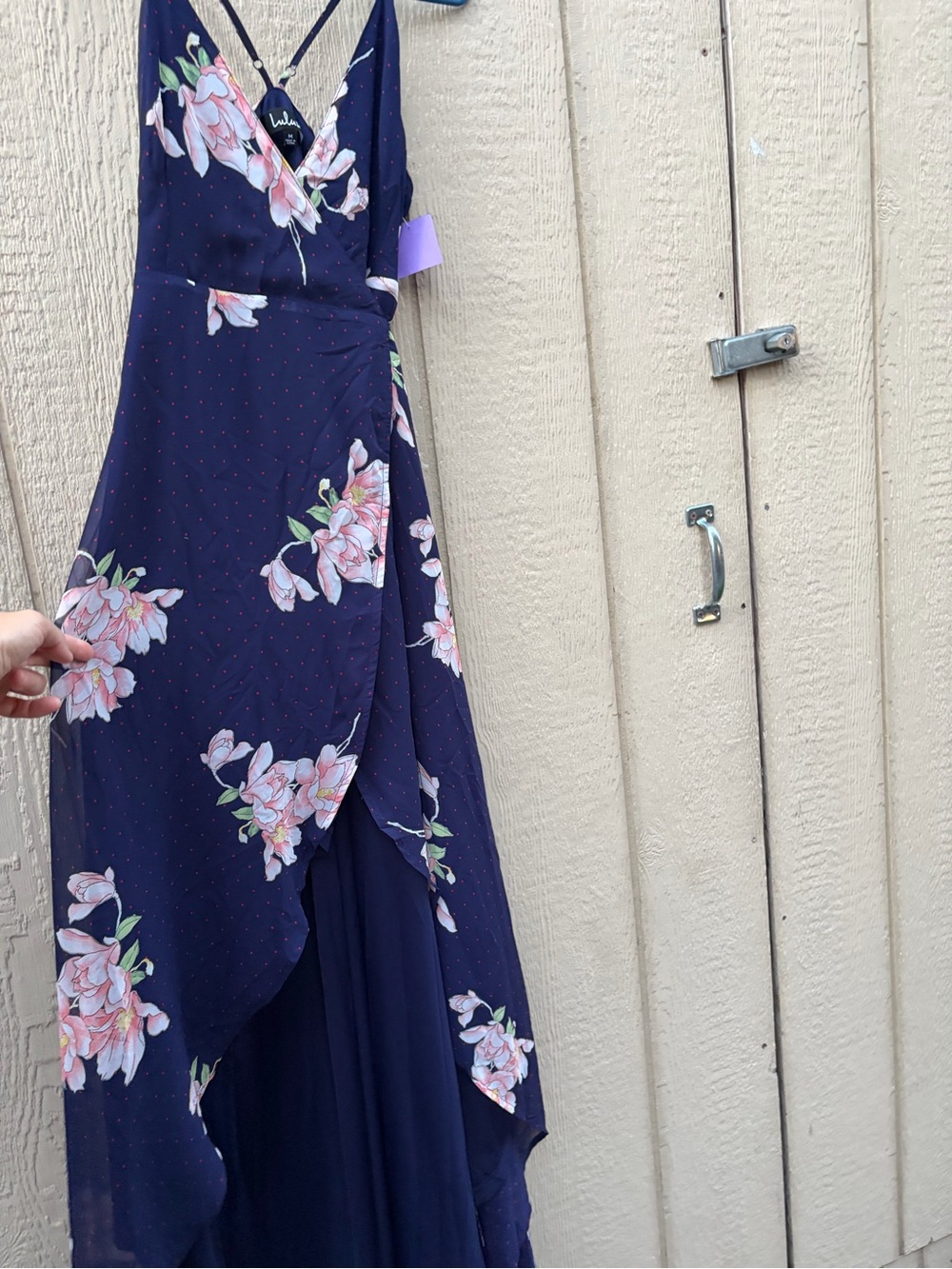 Lulu's Navy Floral High-Low Wrap Dress with Pink Blossoms